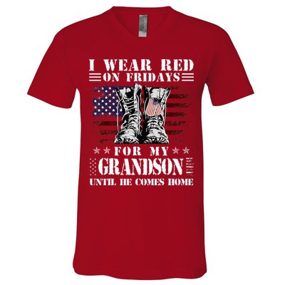 I Wear Red On Fridays For My GRANDSON Until He Comes Home V-Neck T-Shirt