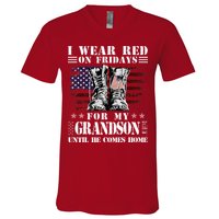 I Wear Red On Fridays For My GRANDSON Until He Comes Home V-Neck T-Shirt