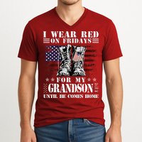 I Wear Red On Fridays For My GRANDSON Until He Comes Home V-Neck T-Shirt