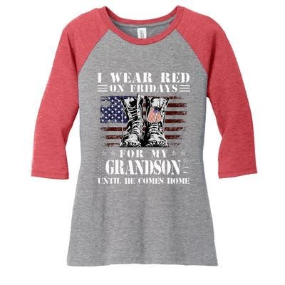 I Wear Red On Fridays For My GRANDSON Until He Comes Home Women's Tri-Blend 3/4-Sleeve Raglan Shirt