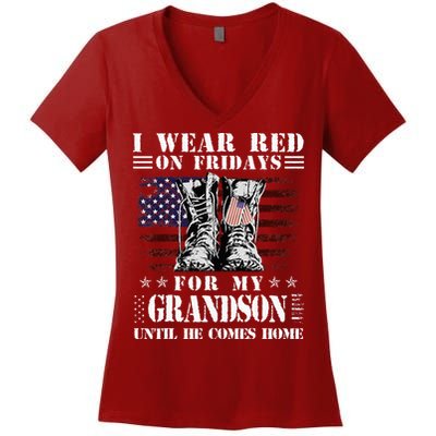 I Wear Red On Fridays For My GRANDSON Until He Comes Home Women's V-Neck T-Shirt