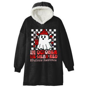 I Wear Red Dyslexia Awareness Month Ghost Halloween Hooded Wearable Blanket