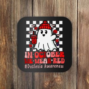 I Wear Red Dyslexia Awareness Month Ghost Halloween Coaster