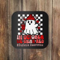 I Wear Red Dyslexia Awareness Month Ghost Halloween Coaster