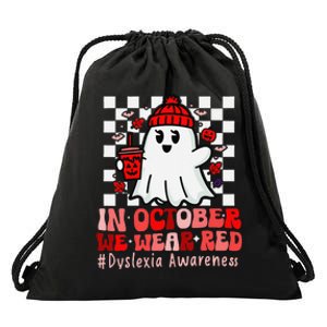 I Wear Red Dyslexia Awareness Month Ghost Halloween Drawstring Bag