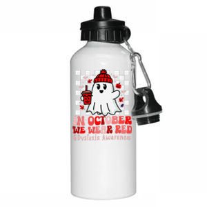 I Wear Red Dyslexia Awareness Month Ghost Halloween Aluminum Water Bottle