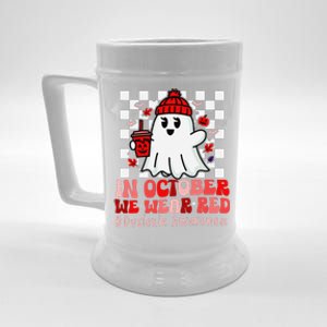 I Wear Red Dyslexia Awareness Month Ghost Halloween Beer Stein