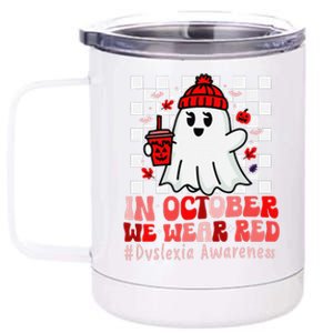 I Wear Red Dyslexia Awareness Month Ghost Halloween 12 oz Stainless Steel Tumbler Cup