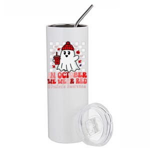 I Wear Red Dyslexia Awareness Month Ghost Halloween Stainless Steel Tumbler