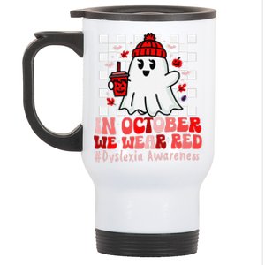 I Wear Red Dyslexia Awareness Month Ghost Halloween Stainless Steel Travel Mug