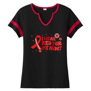 I Wear Red For My Aunt Heart Disease Awareness Funny Gift Ladies Halftime Notch Neck Tee