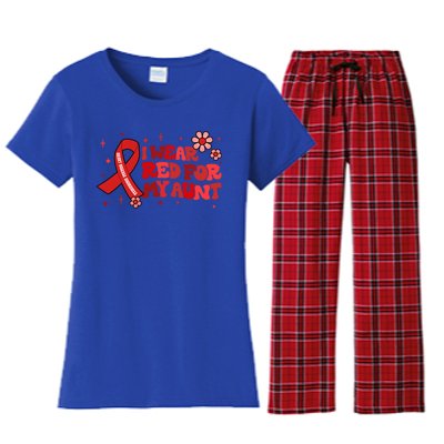 I Wear Red For My Aunt Heart Disease Awareness Funny Gift Women's Flannel Pajama Set