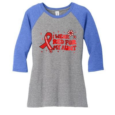 I Wear Red For My Aunt Heart Disease Awareness Funny Gift Women's Tri-Blend 3/4-Sleeve Raglan Shirt