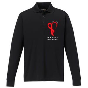 I Wear Red To Fight Heart Disease Awareness Chd Funny Gift Ribbon Gift Performance Long Sleeve Polo