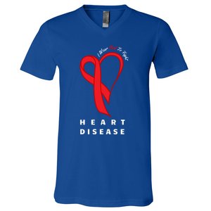 I Wear Red To Fight Heart Disease Awareness Chd Funny Gift Ribbon Gift V-Neck T-Shirt