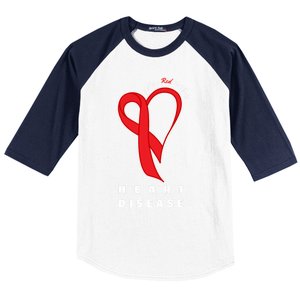 I Wear Red To Fight Heart Disease Awareness Chd Funny Gift Ribbon Gift Baseball Sleeve Shirt