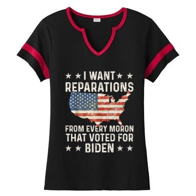 I Want Reparations From Every Moron That Voted For Biden Ladies Halftime Notch Neck Tee