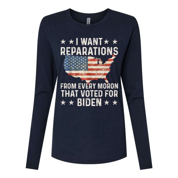 I Want Reparations From Every Moron That Voted For Biden Womens Cotton Relaxed Long Sleeve T-Shirt