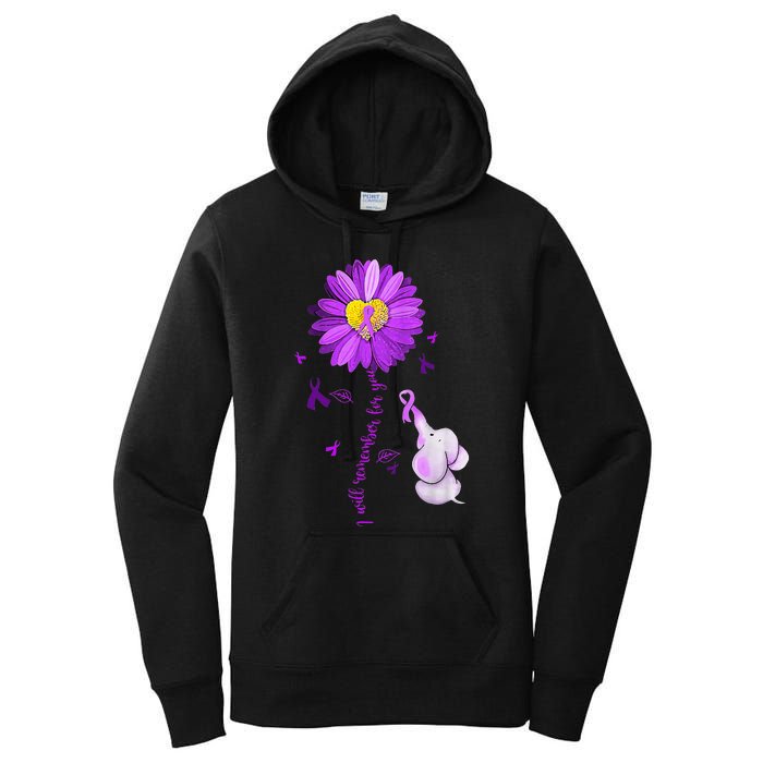 I Will Remember For You Elephant Alzheimers Awareness Women's Pullover Hoodie