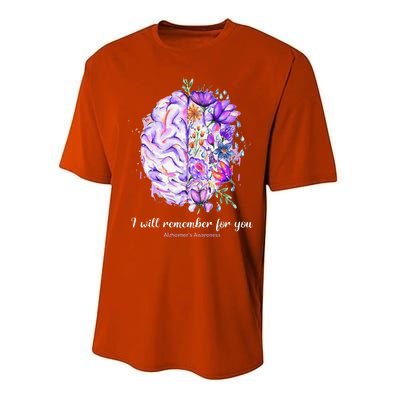 I Will Remember For You Brain AlzheimerS Awareness Performance Sprint T-Shirt