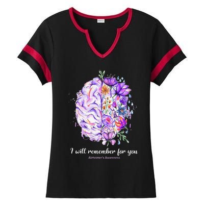 I Will Remember For You Brain AlzheimerS Awareness Ladies Halftime Notch Neck Tee