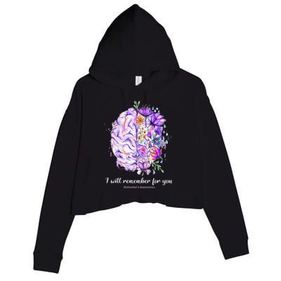 I Will Remember For You Brain AlzheimerS Awareness Crop Fleece Hoodie