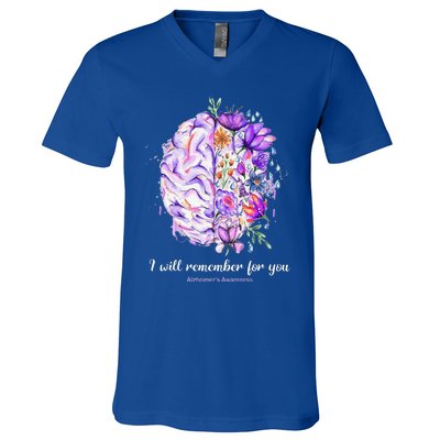 I Will Remember For You Brain AlzheimerS Awareness V-Neck T-Shirt