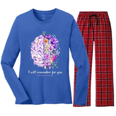 I Will Remember For You Brain AlzheimerS Awareness Women's Long Sleeve Flannel Pajama Set 