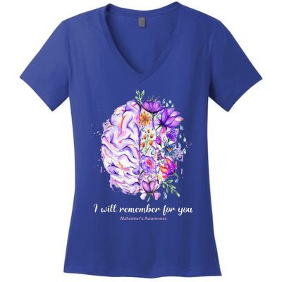 I Will Remember For You Brain AlzheimerS Awareness Women's V-Neck T-Shirt