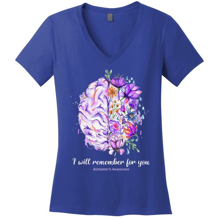 I Will Remember For You Brain AlzheimerS Awareness Women's V-Neck T-Shirt