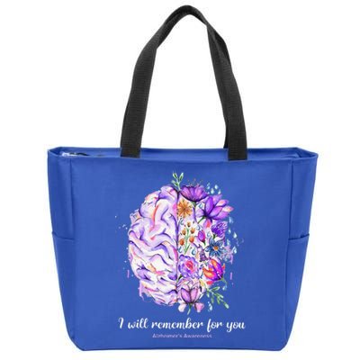 I Will Remember For You Brain AlzheimerS Awareness Zip Tote Bag