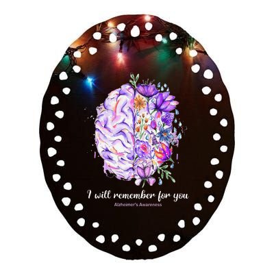 I Will Remember For You Brain AlzheimerS Awareness Ceramic Oval Ornament