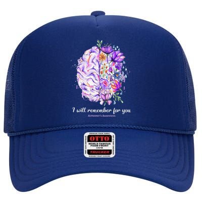 I Will Remember For You Brain AlzheimerS Awareness High Crown Mesh Back Trucker Hat