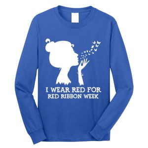 I Wear Red For Red Ribbon Week Awareness American Funny Gift Long Sleeve Shirt