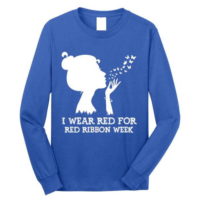 I Wear Red For Red Ribbon Week Awareness American Funny Gift Long Sleeve Shirt