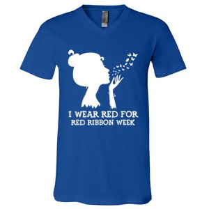 I Wear Red For Red Ribbon Week Awareness American Funny Gift V-Neck T-Shirt