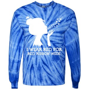 I Wear Red For Red Ribbon Week Awareness American Funny Gift Tie-Dye Long Sleeve Shirt