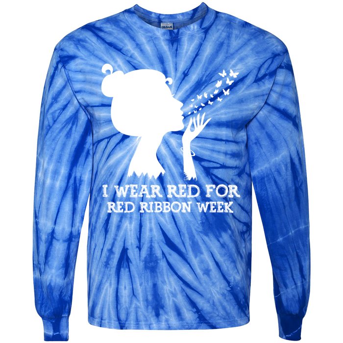 I Wear Red For Red Ribbon Week Awareness American Funny Gift Tie-Dye Long Sleeve Shirt