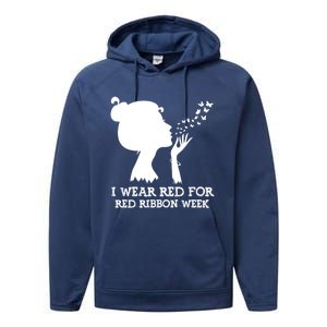 I Wear Red For Red Ribbon Week Awareness American Funny Gift Performance Fleece Hoodie