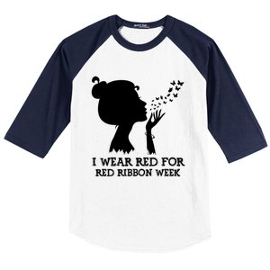 I Wear Red For Red Ribbon Week Awareness American Funny Gift Baseball Sleeve Shirt