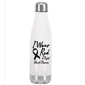 I Wear Red To Fight Heart Disease Red Awareness Month Great Gift Stainless Steel Insulated Water Bottle