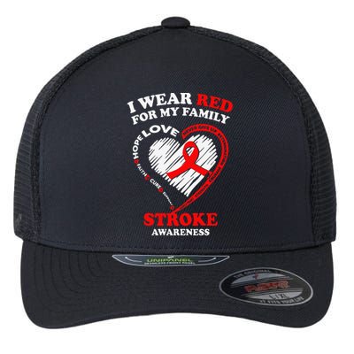 I Wear Red For My Family Stroke Awareness Flexfit Unipanel Trucker Cap