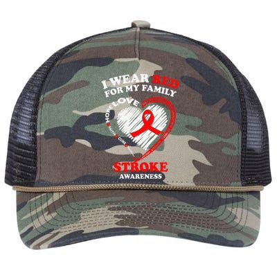 I Wear Red For My Family Stroke Awareness Retro Rope Trucker Hat Cap