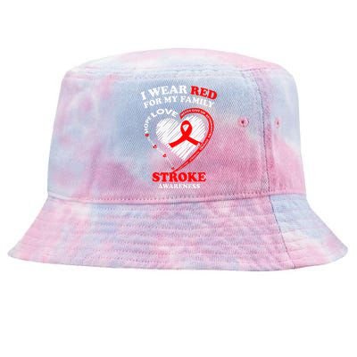 I Wear Red For My Family Stroke Awareness Tie-Dyed Bucket Hat