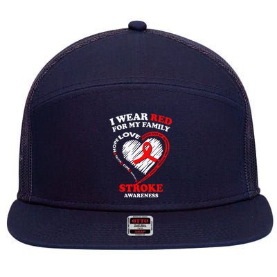 I Wear Red For My Family Stroke Awareness 7 Panel Mesh Trucker Snapback Hat