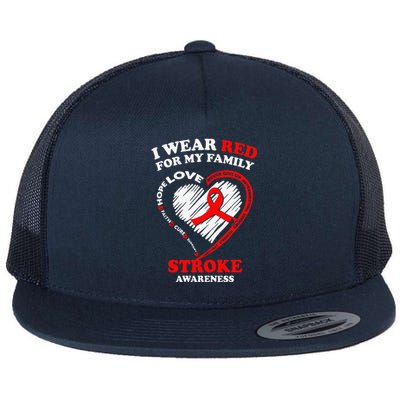 I Wear Red For My Family Stroke Awareness Flat Bill Trucker Hat