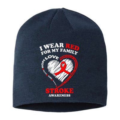 I Wear Red For My Family Stroke Awareness Sustainable Beanie