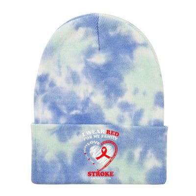 I Wear Red For My Family Stroke Awareness Tie Dye 12in Knit Beanie