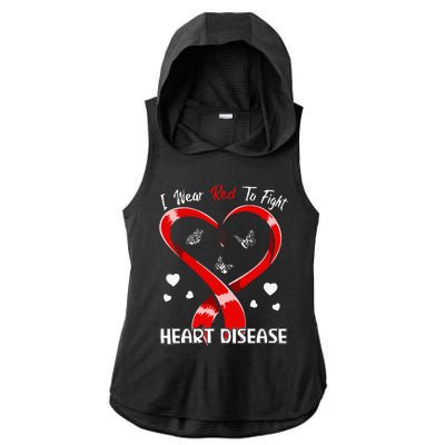 I Wear Red To Fight Heart Disease Awareness CHD Gifts Ribbon Ladies PosiCharge Tri-Blend Wicking Draft Hoodie Tank