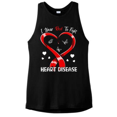 I Wear Red To Fight Heart Disease Awareness CHD Gifts Ribbon Ladies PosiCharge Tri-Blend Wicking Tank